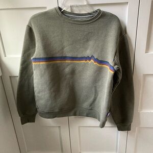 Patagonia Olive Crewneck with Colorful Stripe